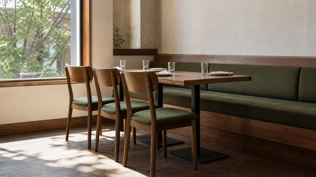 Individual restaurant dining chairs beside a table