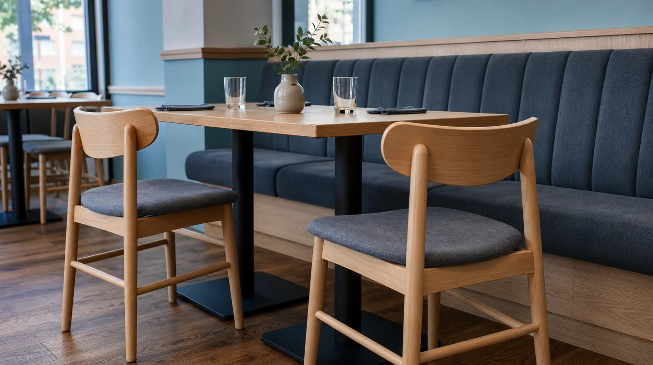 Individual restaurant dining chairs beside a table
