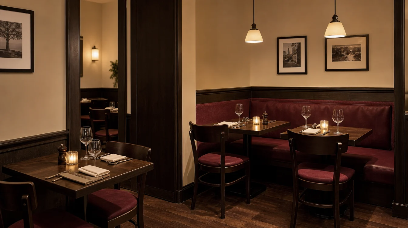Dining room with coordinated chairs, tables and booth seating