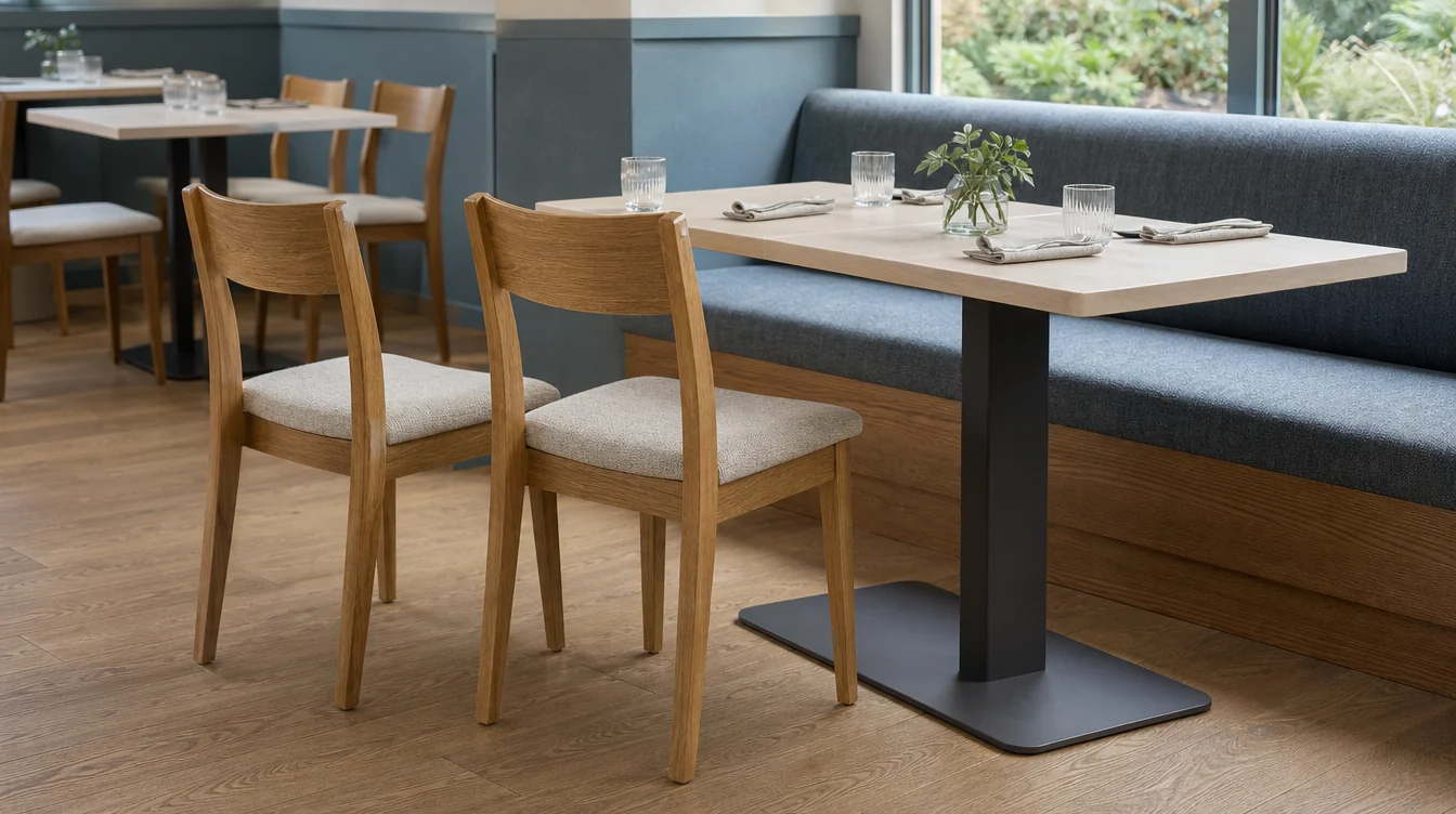 Individual restaurant dining chairs beside a table