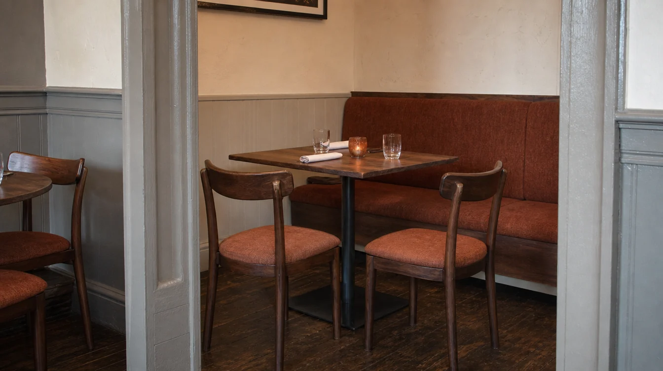 Individual restaurant dining chairs beside a table